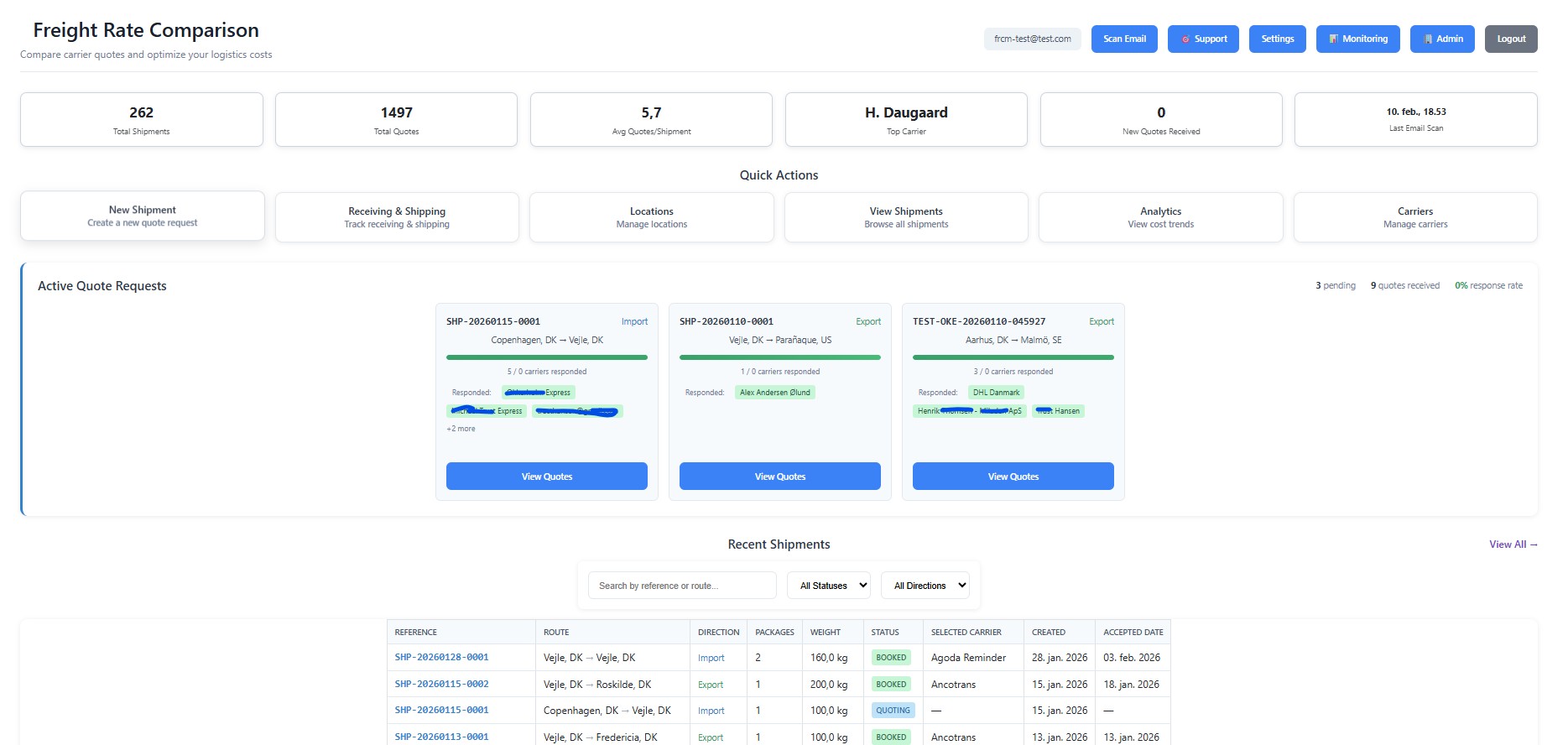FRCM logistics operations landing dashboard